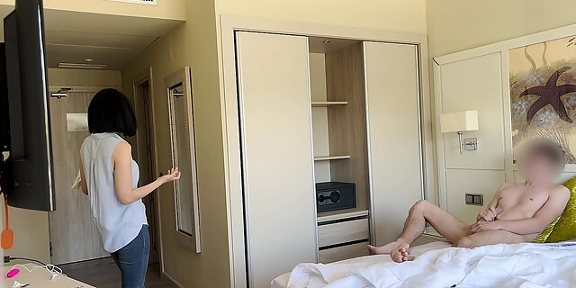 blowjob,caught,exhibitionist,flashing,handjob,hotel,hotel maid,latina,maid,public,real